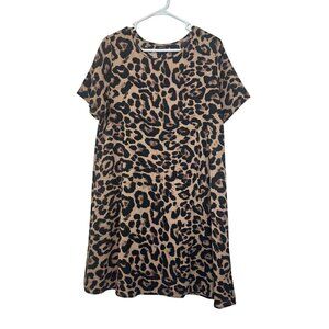 Shein Women Leopard Print Short-Sleeve Tunic Dress SZ L (8/10) Lightweight knit